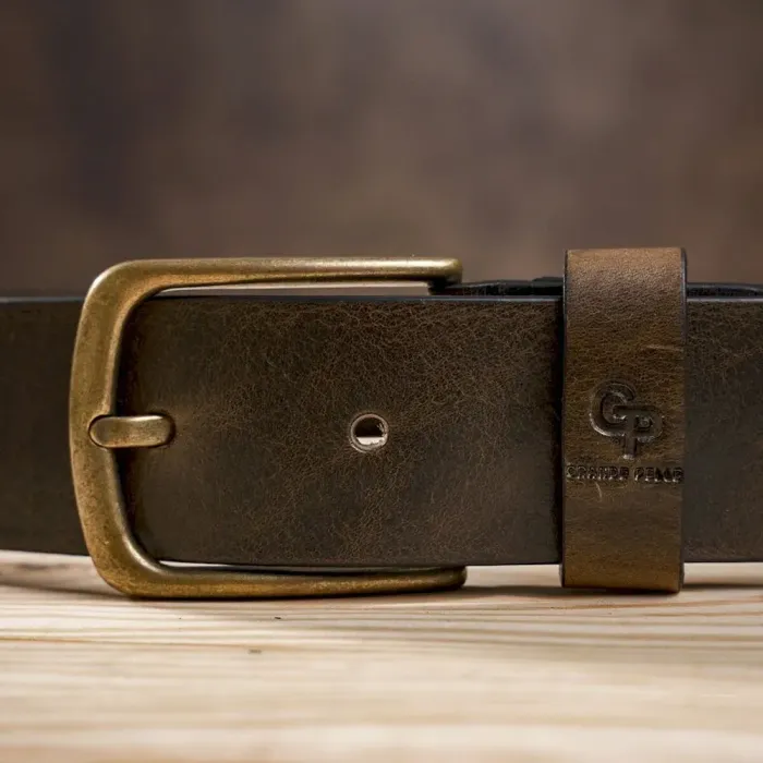 Чоловічий ремень з круглою пряжкою Grande Pelle 11275 Сіро-коричневий