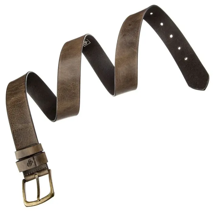 Чоловічий ремень з круглою пряжкою Grande Pelle 11275 Сіро-коричневий