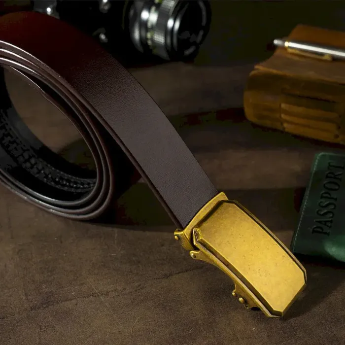 Ремінь чоловічий з латунною незграбною пряжкою Vintage 20276 Коричневий