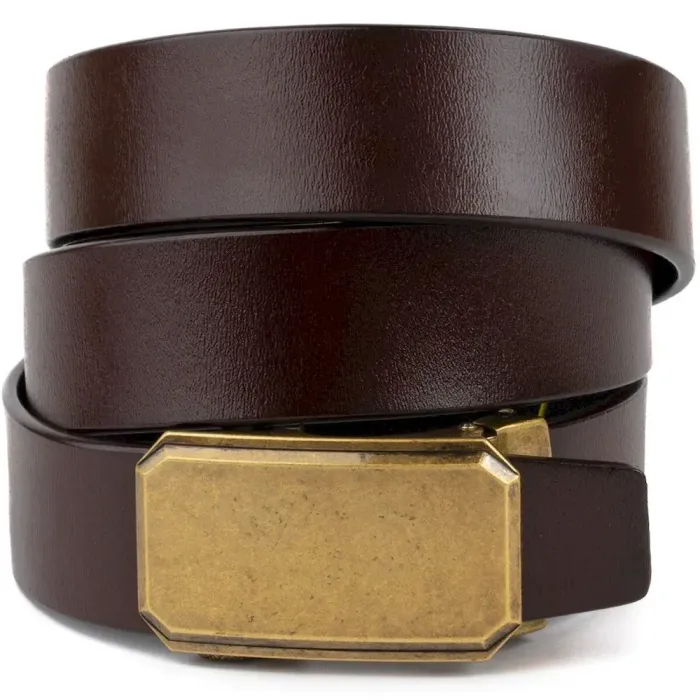 Ремінь чоловічий з латунною незграбною пряжкою Vintage 20276 Коричневий