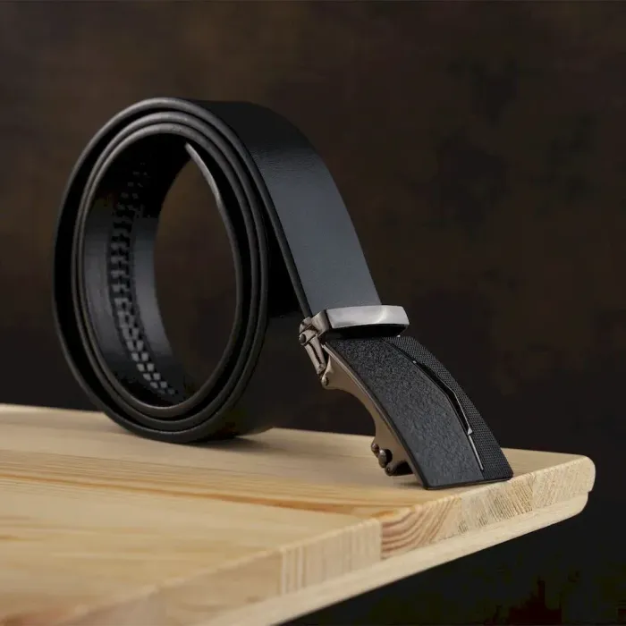 Ремінь чоловічий з матовою зернистою вставкою на пряжці Vintage 20333 Чорний