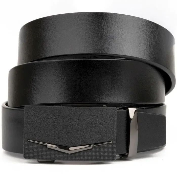 Ремінь чоловічий з матовою зернистою вставкою на пряжці Vintage 20333 Чорний