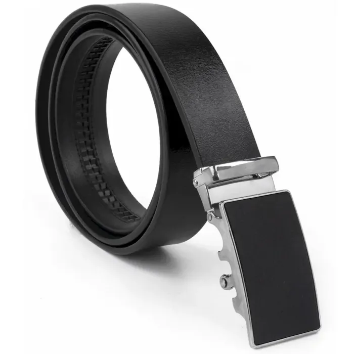 Ремень мужской c серебристой пряжкой с черной вставкой Vintage 20328 Черный