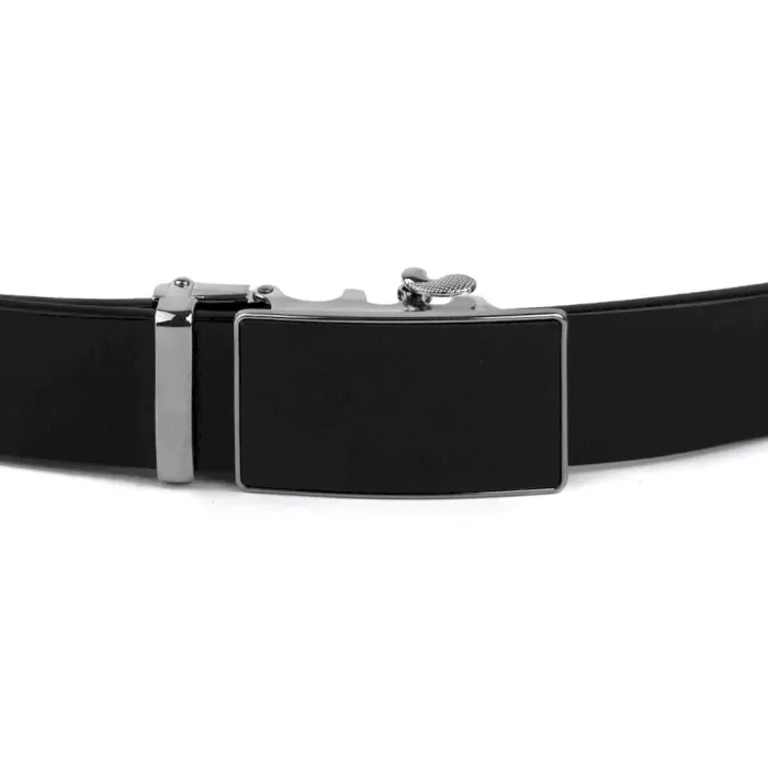 Ремень мужской c серебристой пряжкой с черной вставкой Vintage 20328 Черный