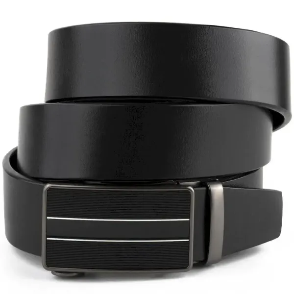 Ремінь чоловічий з автоматичною пряжкою та смужками Vintage 20330 Чорний