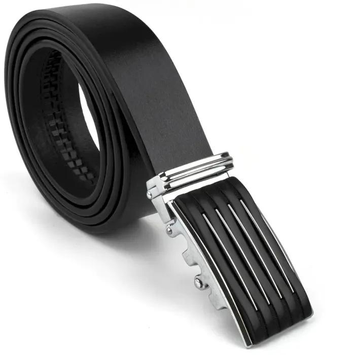 Чоловічий ремень з автоматичною пряжкою смужка Vintage 20301 Чорний