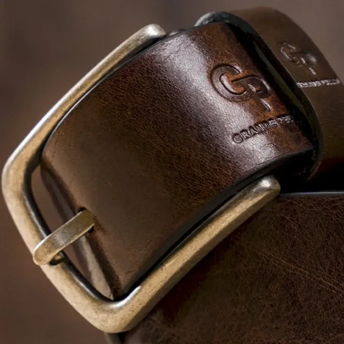 Чоловічий ремень з класичною алюмінієвою пряжкою Grande Pelle 11268 Червоно-коричневий