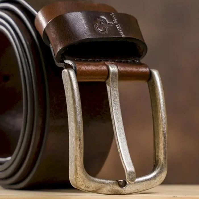 Чоловічий ремень з класичною алюмінієвою пряжкою Grande Pelle 11268 Червоно-коричневий