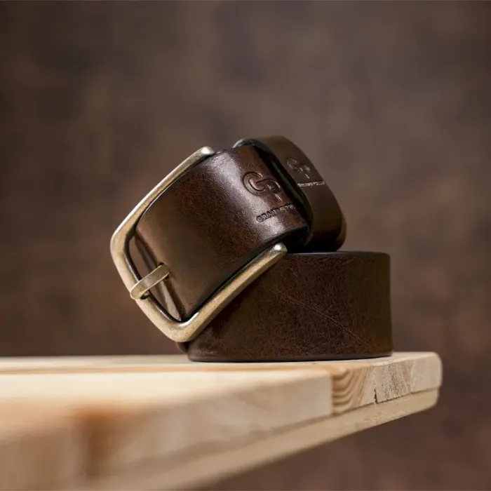 Чоловічий ремень з класичною алюмінієвою пряжкою Grande Pelle 11268 Червоно-коричневий