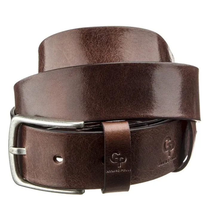 Чоловічий ремень з класичною алюмінієвою пряжкою Grande Pelle 11268 Червоно-коричневий