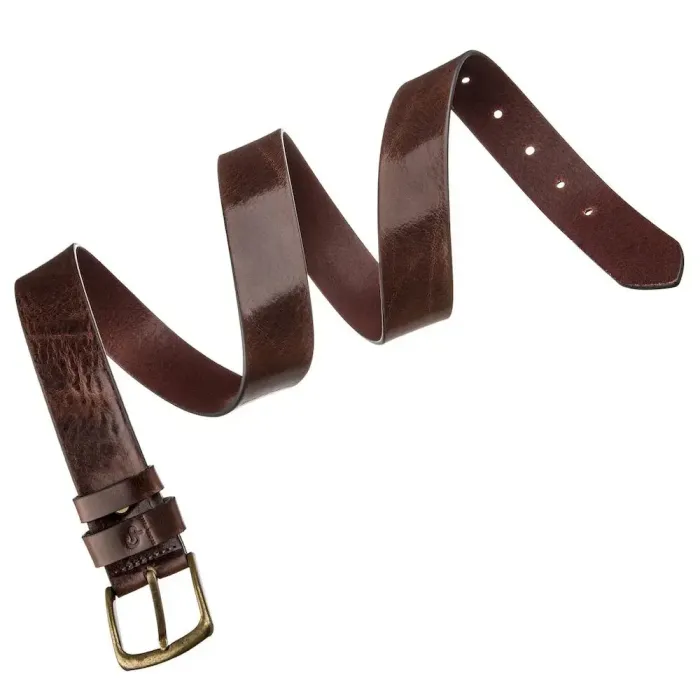 Чоловічий ремень з круглою латунієвою пряжкою Grande Pelle 11269 Червоно-коричневий