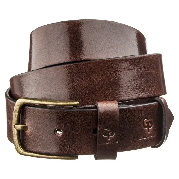 Чоловічий ремень з круглою латунієвою пряжкою Grande Pelle 11269 Червоно-коричневий