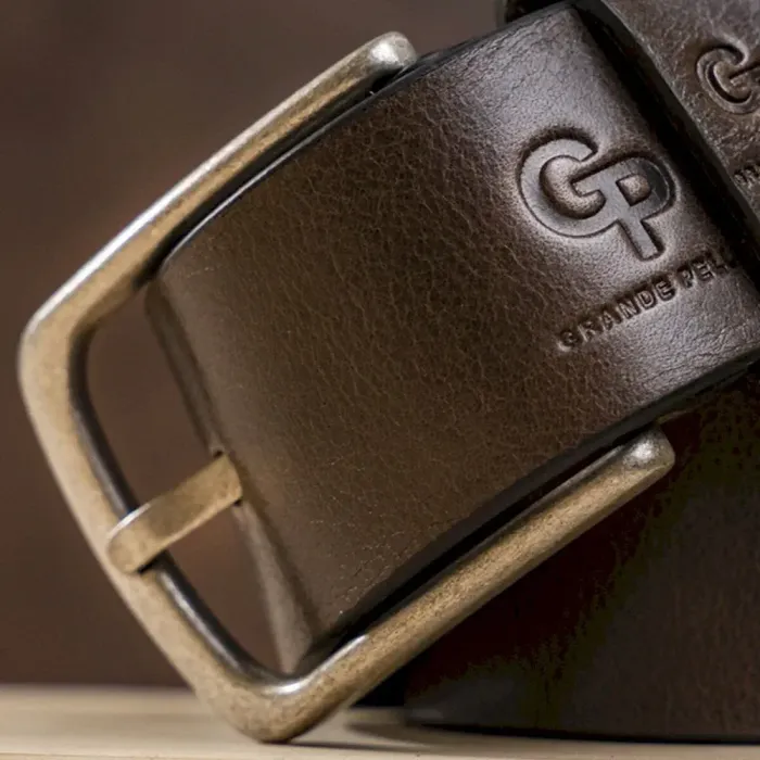 Чоловічий ремень з круглою пряжкою Grande Pelle 11271 Капучино