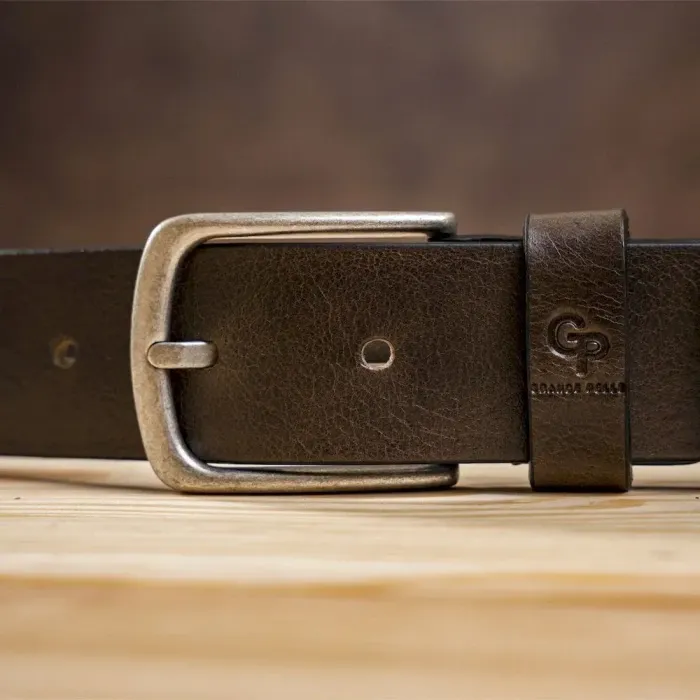 Чоловічий ремень з круглою пряжкою Grande Pelle 11271 Капучино