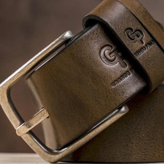 Чоловічий ремень з круглою пряжкою Grande Pelle 11274 Сіро-коричневий