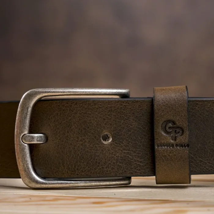 Чоловічий ремень з круглою пряжкою Grande Pelle 11274 Сіро-коричневий