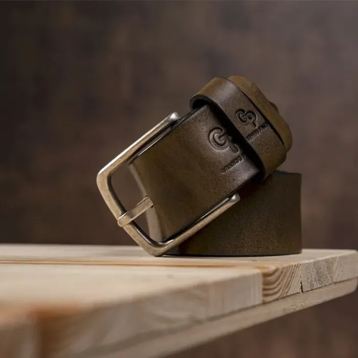 Чоловічий ремень з круглою пряжкою Grande Pelle 11274 Сіро-коричневий