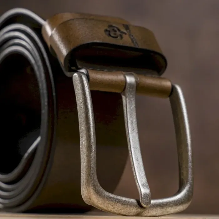 Чоловічий ремень з круглою пряжкою Grande Pelle 11274 Сіро-коричневий