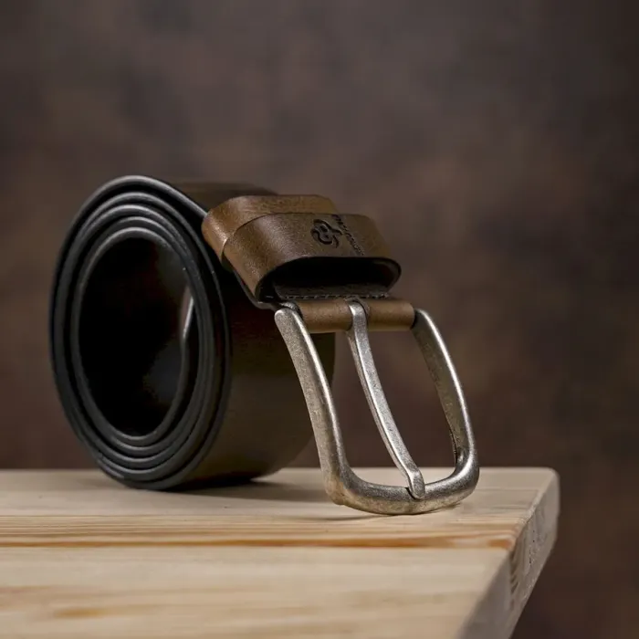 Чоловічий ремень з круглою пряжкою Grande Pelle 11274 Сіро-коричневий