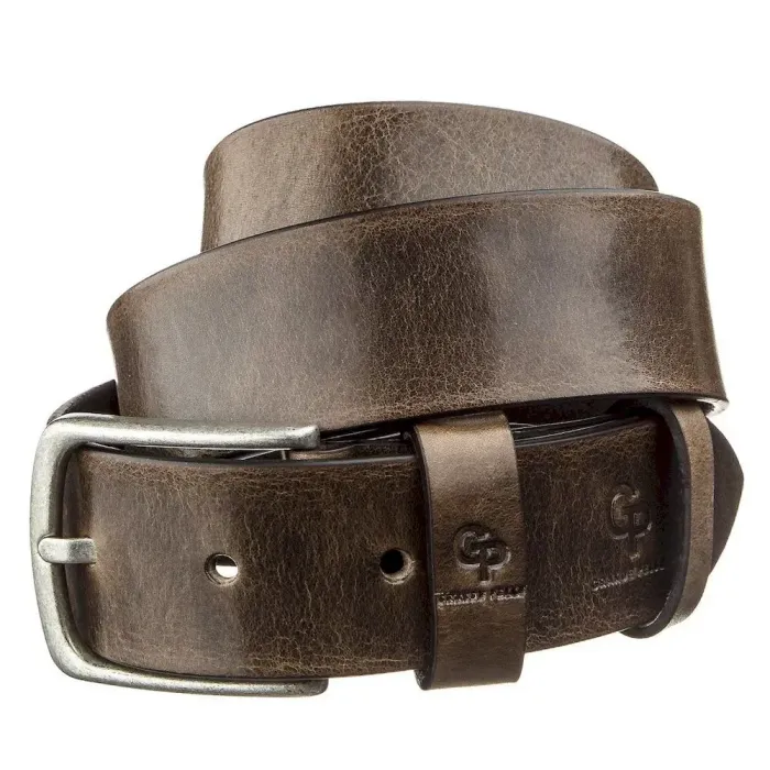 Чоловічий ремень з круглою пряжкою Grande Pelle 11274 Сіро-коричневий