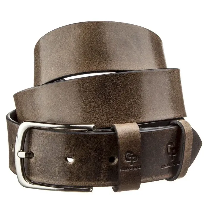 Чоловічий ремень з круглою сріблястою пряжкою Grande Pelle 11273 Сіро-коричневий
