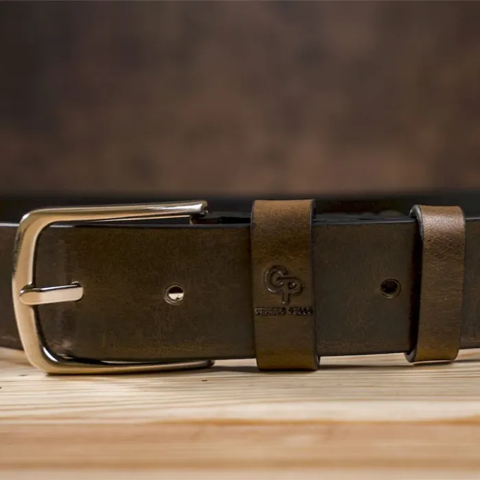 Чоловічий ремень з круглою сріблястою пряжкою Grande Pelle 11273 Сіро-коричневий