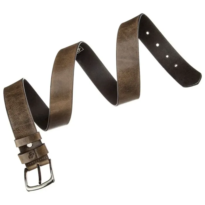 Чоловічий ремень з круглою сріблястою пряжкою Grande Pelle 11273 Сіро-коричневий