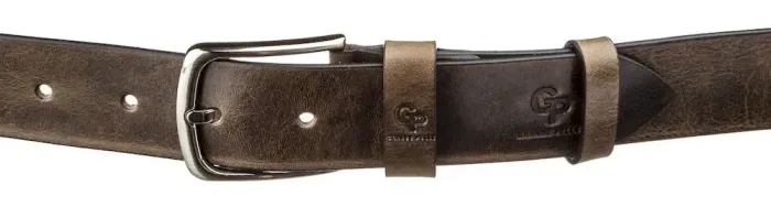 Чоловічий ремень з круглою сріблястою пряжкою Grande Pelle 11273 Сіро-коричневий