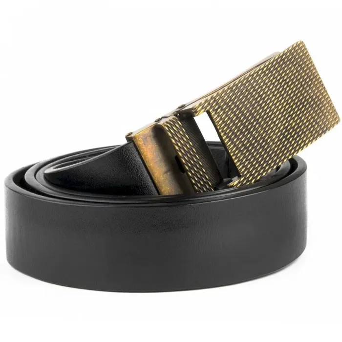 Чоловічий ремень з латунною пряжкою Vintage 20331 Чорний