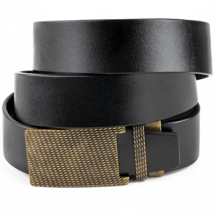 Чоловічий ремень з латунною пряжкою Vintage 20331 Чорний