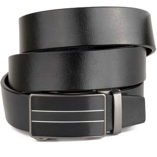 Ремінь чоловічий зі смужками на пряжці Vintage 20334 Чорний