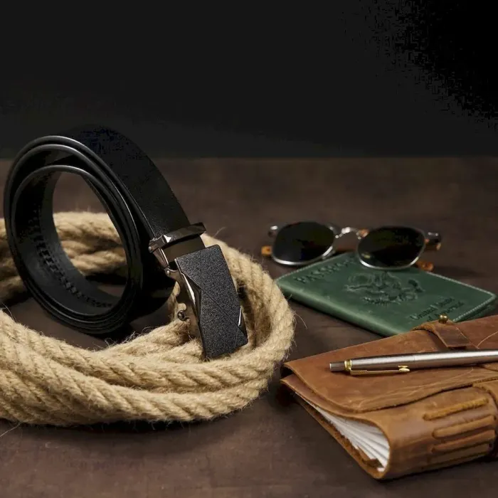 Чоловічий ремінь з пряжкою автомат матовий Vintage 20321 Чорний