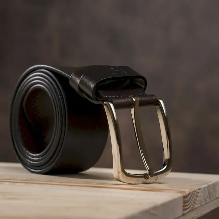 Ремінь чоловічий із сріблястою пряжкою GRANDE PELLE 11266 Коричневий