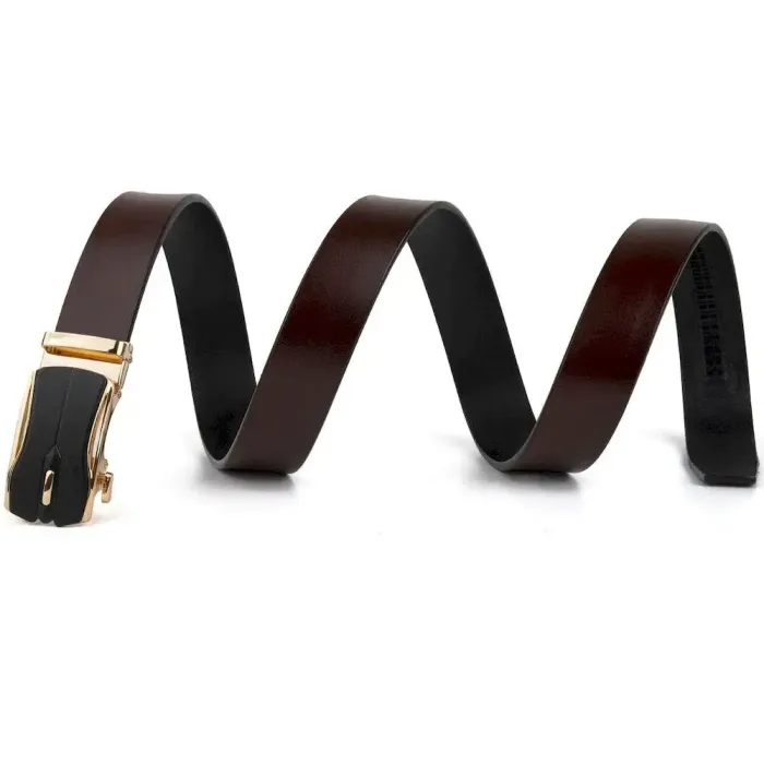 Ремінь чоловічий із золотистою пряжкою автомат Vintage 20325 Коричневий