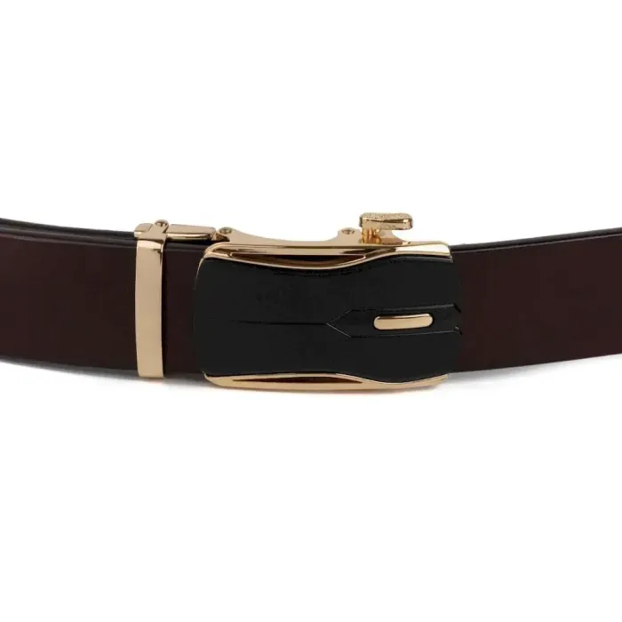 Ремінь чоловічий із золотистою пряжкою автомат Vintage 20325 Коричневий