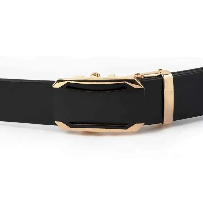 Ремень мужской с золотистой пряжкой Vintage 20258 Черный