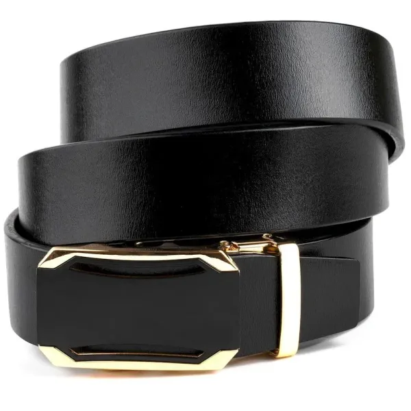 Ремінь чоловічий із золотистою пряжкою Vintage 20258 Чорний