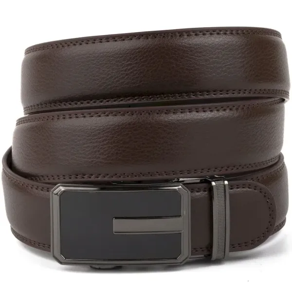 Ремінь чоловічий тонкий з пряжкою автомат та коричневою заливкою Vintage 20308 Коричневий
