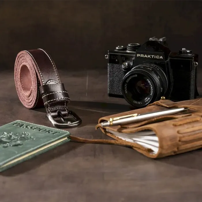 Ремінь унісекс зі строчкою по краях Vintage 20125 Темно-коричневий