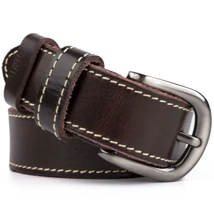 Ремінь унісекс зі строчкою по краях Vintage 20125 Темно-коричневий