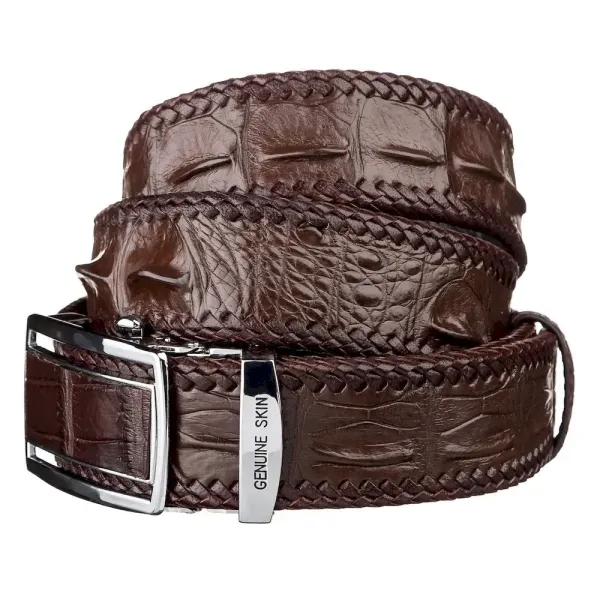 Чоловічий ремень-автомат CROCODILE LEATHER 18036 з натуральної шкіри крокодила Коричневий