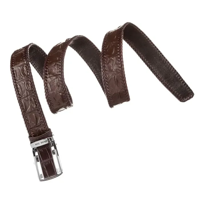 Чоловічий ремень-автомат CROCODILE LEATHER 18036 з натуральної шкіри крокодила Коричневий