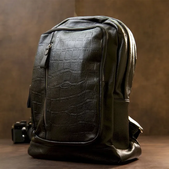 Рюкзак шкіряний з тисненням Vintage 20517 Чорний