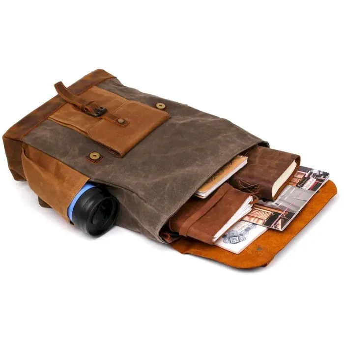 Рюкзак з боковими кишенями canvas Vintage 20112 Світло-сірий