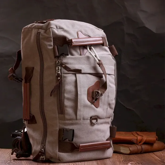 Рюкзак-трансформер у стилі мілітарі із щільного текстилю Vintage 22156 Сірий