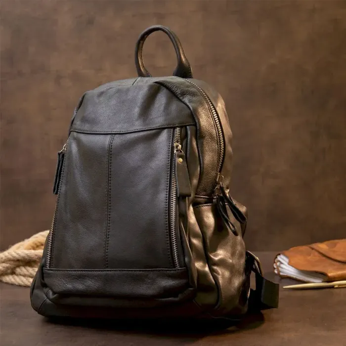 Рюкзак жіночий міський у гладкій шкірі Vintage 20398 Чорний