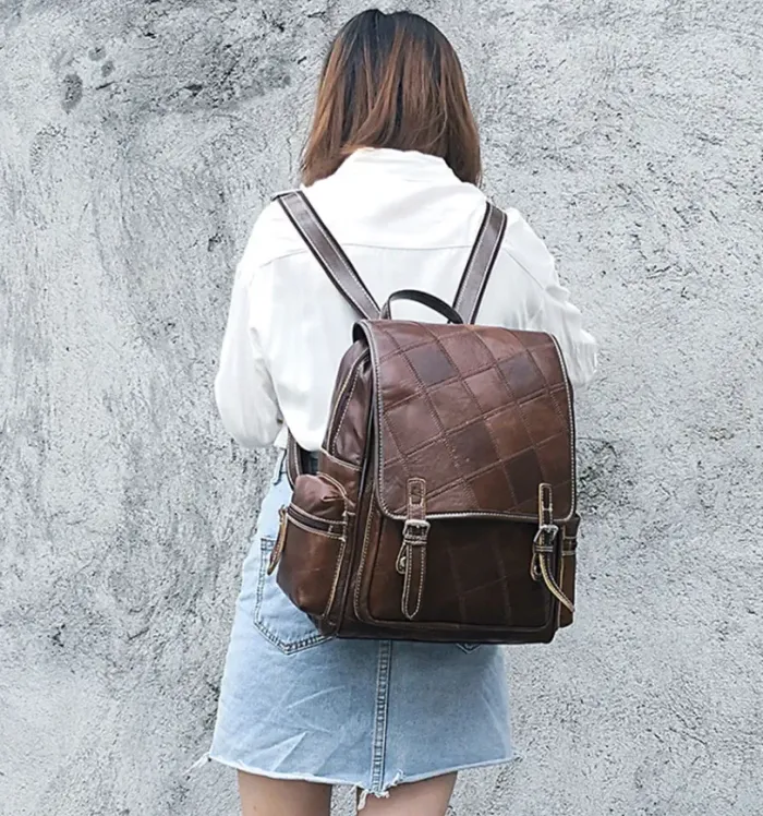 Жіночий рюкзак в клітку Vintage 20049 Коричневий