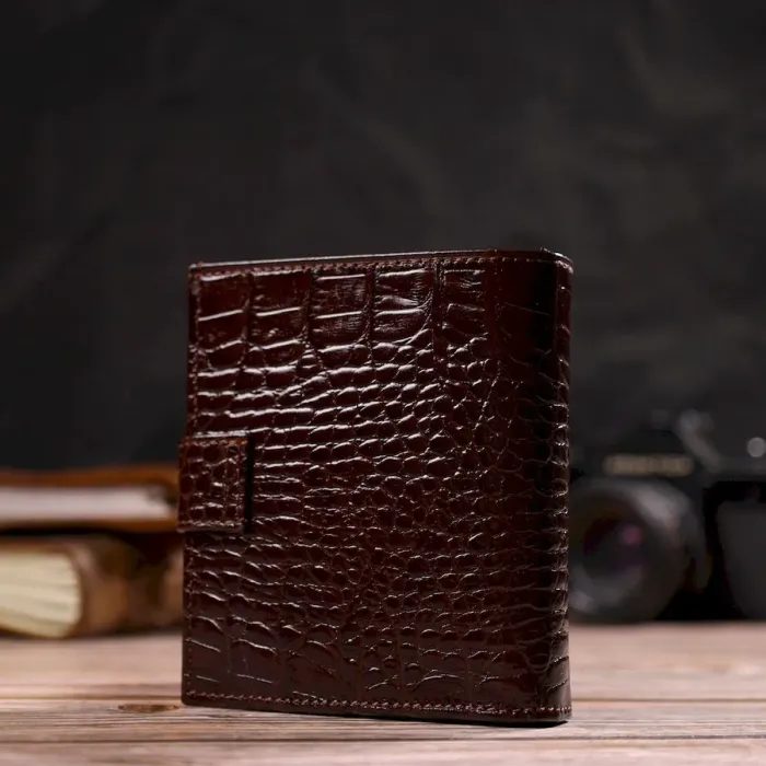 Шикарный мужской бумажник из натуральной кожи с тиснением под крокодила CANPELLINI 21729 Коричневый