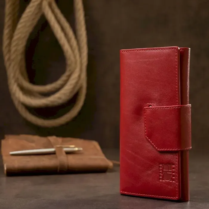 Шикарний жіночий гаманець у три складання GRANDE PELLE 11564 Червоний