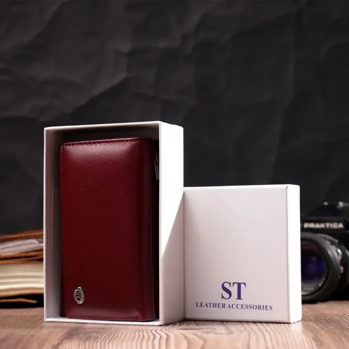 Симпатичний жіночий гаманець у три складання з натуральної шкіри ST Leather 19470 Бордовий